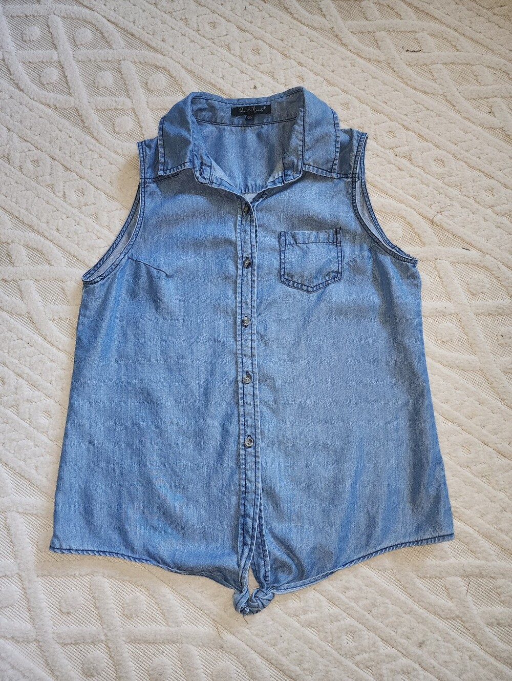 M Knot Light Blue Denim Chambray  Top